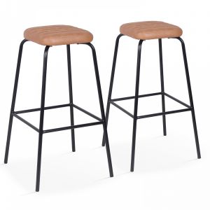 York Lot de 2 tabourets hauts en cuir synthétique marron café