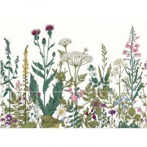 Plage Fresque adh&eacute;sive d&eacute;corative pour carrelage, fleurs style herbier pour d&eacute;co fraiche et v&eacute;g&eacute;tale, x12, 15 cm X 15 cm