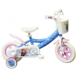 V&eacute;lo 10'' enfant Reine des neiges / FROZEN DISNEY avec 1 frein, panier avant, garde-boues, carter, roues &agrave; b&acirc;tons & 2 stabilisateurs amovibles !