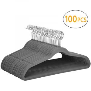 Yaheetech - Cintres en Velours à Vêtements Lot de 100 Antidérapant Crochet en Chromé Pivotant à 360°Max Charge 5kg Gris