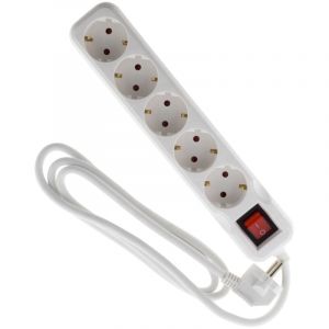 Zenitech Multiprise Schuko + interrupteur 5x16A - 1,4m - Blanc