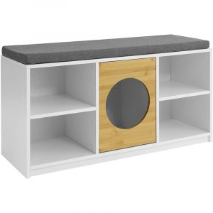 Image de Sobuy FSR91-W Banc de Rangement pour Enfant Coffre à jouets Banc à Chaussures avec Maison de Chat Commode à Chaussures avec Coussin d'assise