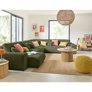 Garance - module d'assise m&eacute;ridienne gauche - en velours c&ocirc;tel&eacute; - Vert