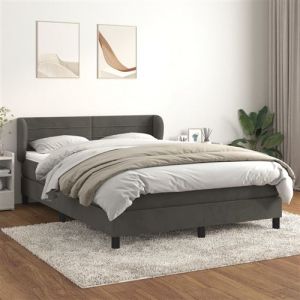 VidaXL Sommier &agrave; Lattes de Lit et Matelas, Lit Rembourr&eacute;, Lit Double, Lit Adulte de Chambre &agrave; Coucher Int&eacute;rieur, Moderne, Gris Fonc&eacute; 160x200cm Velours
