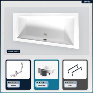 Baignoire asymétrique - 160 x 90 cm - Droite - avec Habillage - Pieds - Vidage Chrome - INTIMA