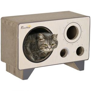 Pawhut Niche grattoir pour chat 2 en 1 - design radio transistor vintage - carton ondulé