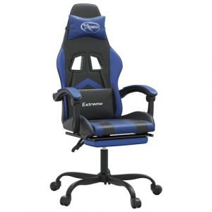 VidaXL Chaise gaming pivotante et repose-pied Noir et bleu SimilicuirChaise Gamer Si&egrave;ge Gaming Fauteuil Gamer