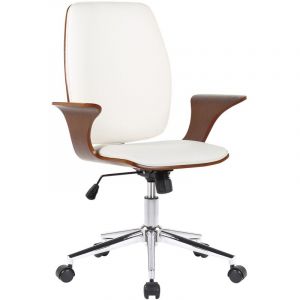 CLP Fauteuil de bureau Burbank avec coque d'assise en bois, Noyer - Blanc-Similicuir