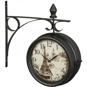 Relaxdays Horloge murale, se lit des deux côtés, tour Eiffel, design rétro, analogique, hlp : 34x35x10 cm, noire