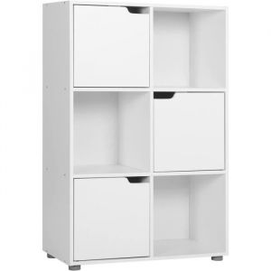 Image de Woltu - Bibliothèque Armoire 59.7x29.7x91cm. Étagère de Rangement en mdf avec 3 Portes 6 Compartiments. pour Salon Bureau. Blanc