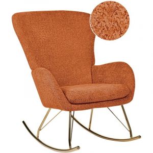Beliani Fauteuil à Bascule Moderne en Tissu Bouclé Orange et Pieds Métal Dorés Anaset