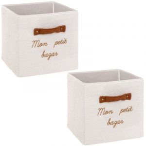 Atmosphera Lot de 2 boîtes de rangement en bouclette MON PETIT BAZAR