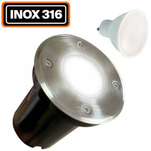 Image de Europalamp Spot Encastrable de Sol Rond Inox 316 Exterieur IP65 + Ampoule GU10 5W Blanc Froid 6000K