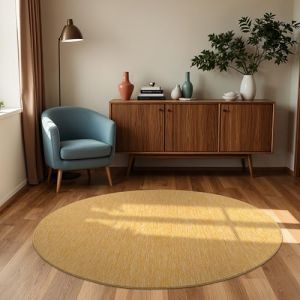 Paco Home Tapis Int&eacute;rieur Et Ext&eacute;rieur Balcon Terrasse Tapis Cuisine Monochrome Mouchet&eacute; Jaune, 200 cm rond