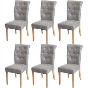 D&eacute;coshop26 Lot de 6 chaises de salle &agrave; manger avec rivets m&eacute;talliques d&eacute;coratifs en tissu gris clair pieds clairs 040007620