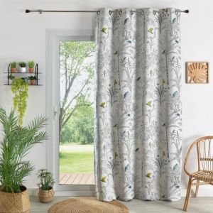 Home maison Rideaux tamisants Jacquard imprimé floral et perroquets Bleu 140x260 cm