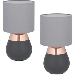 Relaxdays Lampe de Chevet, Lot de 2, Abat-Jour, Douille E14, câble, H x D : 32 x 18 cm, pour la Chambre, Gris et cuivre