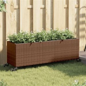 VidaXL Jardini&egrave;re avec roulettes et 3 pots marron 107x32x38 cm rotin, jardini&egrave;re d'ext&eacute;rieur, bac &agrave; fleurs, bac &agrave; tomates, jardini&egrave;re de terrasse