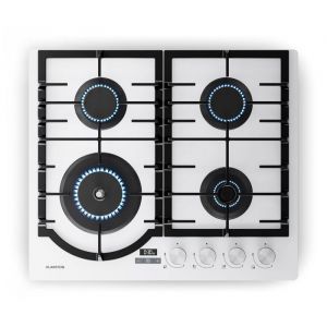 Klarstein Ignito Plaque de Cuisson Gaz 4 Brûleurs 8000W Minuterie Sécurité Flamme Allumage Électrique 60x51cm Plaque Blanc