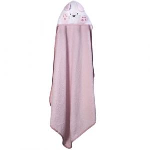 Ti TIN | Cape de Bain pour B&eacute;b&eacute;, 100x100 cm | Serviette de Bain Douce, Confortable, Absorbante - 90% Coton 10% Polyester - Tissu &Eacute;ponge - Motif Lapin - Couleur Rose et Blanc - 340g/m&sup2;