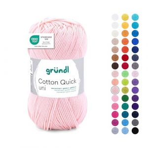 Gründl Laine Cotton Quick uni Fil uni pour tricoter et crocheter en 100% coton, 1 pelote de 50 g / 125 m, fil à crochet/fil à tricoter,rose clair