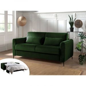 Image de Owen Canapé 3 places convertible Ouverture express Couchage quotidien Velours Couleur Vert