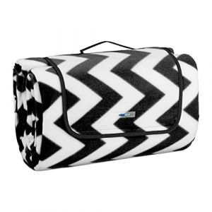 Relaxdays Couverture Pique-Nique XXL, 200x300 cm, Zig-zag, Isolation Thermique, imperméable, Noir/Blanc
