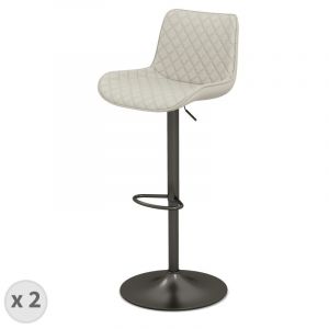 DINO-Tabouret de bar en tissu Coloris Lin et m&eacute;tal noir mat(x2) - Beige