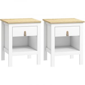 Homcom Lot de 2 chevets tables de nuit - tiroir, niche - dim. 45 x 40 x 55 cm - poignée pu métal doré blanc