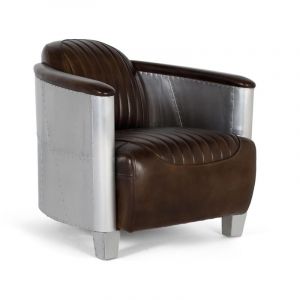 Giner Y Colomer - Fauteuil recouvert de cuir marron avec une finition vieillie