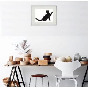 Shot Cadre Photo Chat joue (Paysage) 30x40cm avec P e Partout Tableau Bois Verre (BLANC)