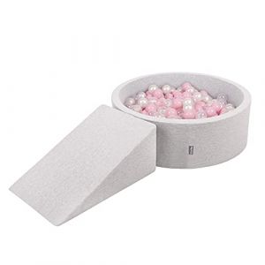 Image de Aire De Jeux En Mousse Avec Rond Piscine à Balles (100 Balles) Pour Enfants, Gris Clair: Rose Poudré/Perle/Transparent - gris clair: rose