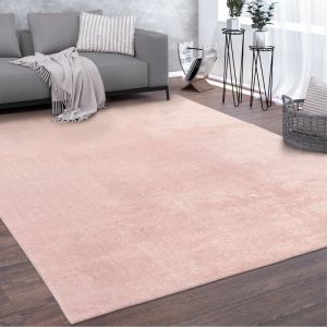 Paco Home Tapis, Tapis À Poils Ras Doux Pour Salon, Très Moelleux, Lavable, Rose 300x400 cm