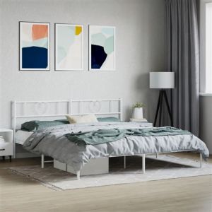 VidaXL Cadre de lit métal avec tête de lit blanc 180x200 cm