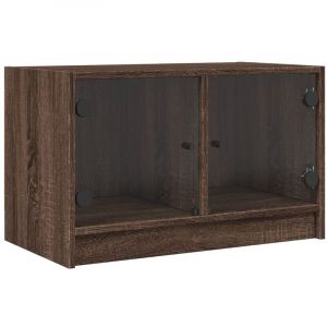 VidaXL Meuble TV avec Portes en Verre, Armoire de Télévision avec Rangement, Meuble Télé Salon Salle de Séjour Intérieur, Moderne, Chêne Marron