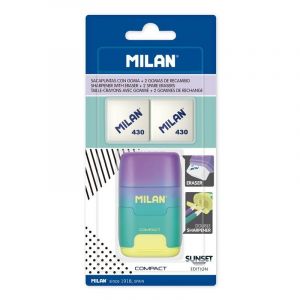 Taille-crayon double compact Sunset avec caoutchouc + 2 recharges Milan