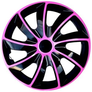 Enjoliveurs de roue pour jantes en acier NRM Quad Bicolor Jeu de 4 enjoliveurs bicolores Plastique ABS (noir/rose 15)