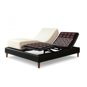 Pack Lit Électrique Matelas 160x200 - Noir - Sommier relaxation+Contour lit Simili cuir+Matelas