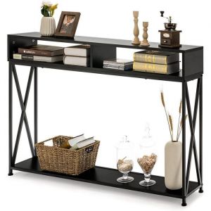 COSTWAY Table Console de Style Industriel 120 x 23 x 79 CM Structure en Acier Meuble d'Entrée Anti Basculement Noir