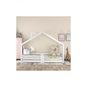 Lit cabane pour enfant avec cheminée | protection contre les chutes | sommiers à lattes robustes, en bois de pin pour enfants, 90 x