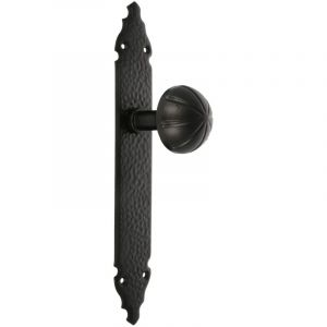 Amig - Pommeau | Plateau Tournant Et Martelé | 280 x 45 x 2 mm | Pommeau Ø 55 mm | Idéal Pour Tous Types De Portes De Passage Intérieures | Plaque En Acier Et Bouton En Zamak Noir