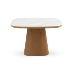 Table de salle à manger en chêne plaqué et plateau en céramique blanc