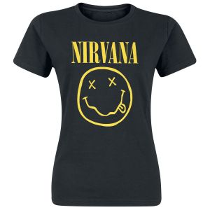 Image de Nirvana Smiley Logo Femme T-Shirt Manches Courtes Noir XL, 100% Coton, Regular/Coupe Standard