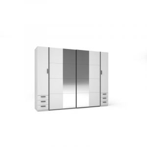 Armoire avec 6 tiroirs et 4 portes - Avec miroir - L270 cm - Blanc - ARVOLIA