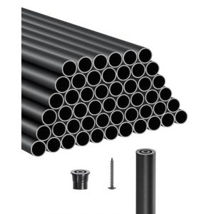 VEVOR Balustres d'Escalier, Lot de 51, Barreaux de Sécurité Garde-corps Aluminium 19x914 mm, Tige Ronde Creuse Métal, Embouts de Rail et Vis, Barres Rampe pour Escaliers, Porche, Patio, Clôture, Noir