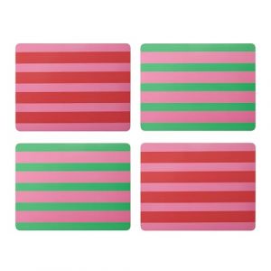 Creative Tops Lot de 4 Sets de Table Rectangulaires à Motif Rayé, Dos en Liège, Surface Résistante à la Chaleur Jusqu’À 120 °C et aux Taches, Laquée et Facile à Nettoyer, 30 X 22 cm