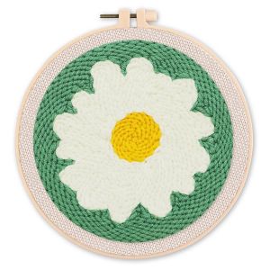 Punch Needle : Marguerite blanche - avec cadre