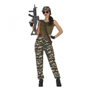FIESTAS GUIRCA Déguisement Soldat Guerrier Femme - Costume de Combattant de l'Armée - Déguisement Militaire Vert pour Femme Taille S