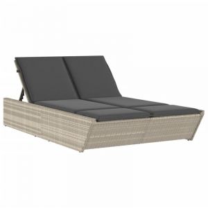 VidaXL Chaise longue double avec coussins gris clair résine tressée, lit de bronzage, chaise longue inclinable, lit de jour d'extérieur
