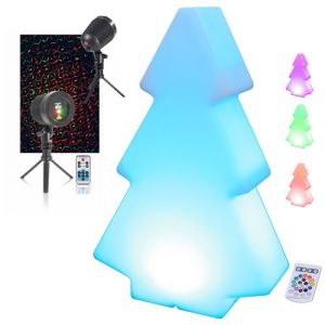 Ibiza Light Pack Décoration Noël avec Sapin lumineux multicolore 53cm et Jeu de Lumière Rouge Vert puissant - Jardin